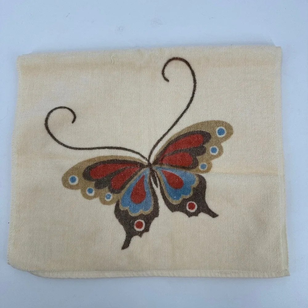Vintage 1975 Hanae Mori for Martex Butterfly Bath and Hand Towel Set Boho Kitsch
